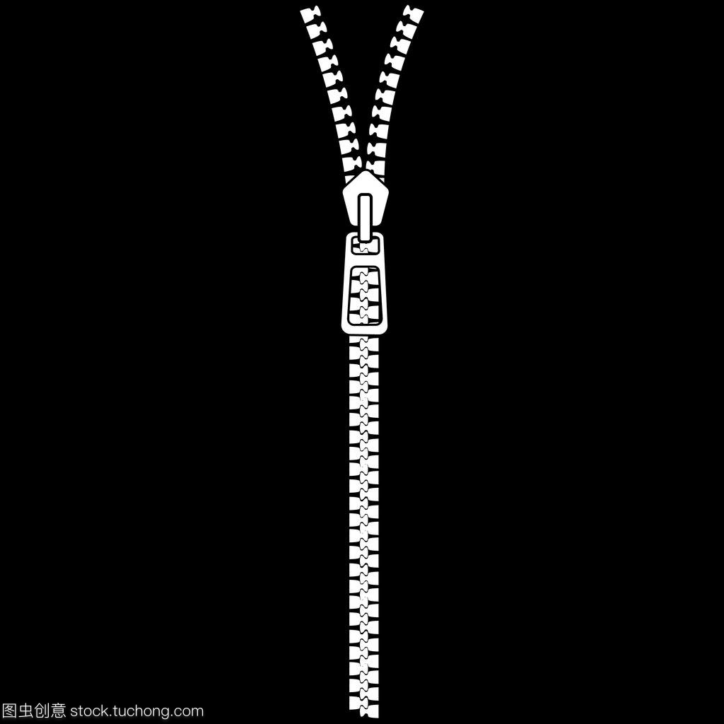 拉鏈.在黑色背景上被隔離。配件和衣服元素。矢量